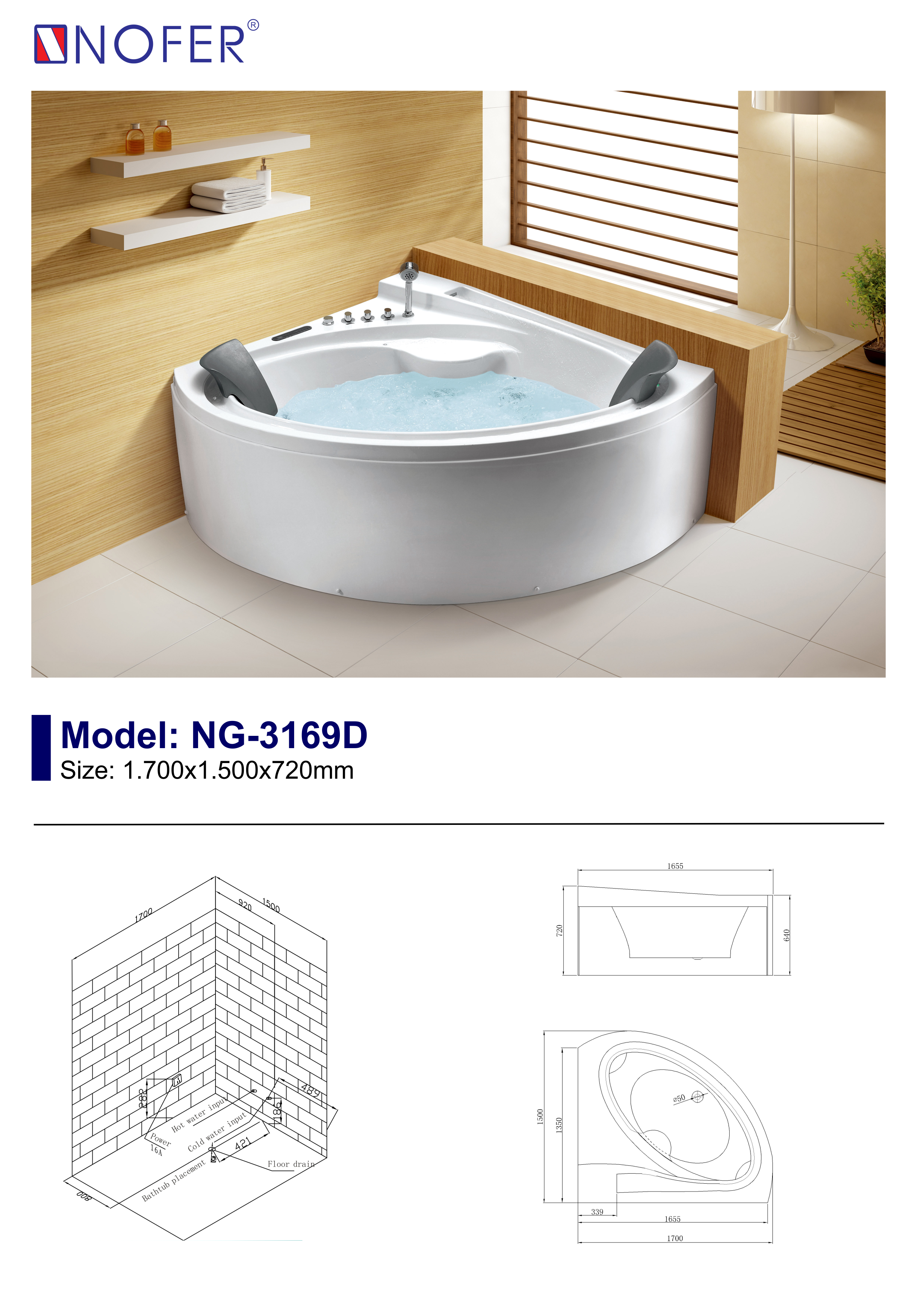 Sơ đồ điện nước bồn tắm massage NG-3169D